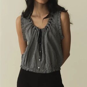 Doen Black and White Gingham traveler Top